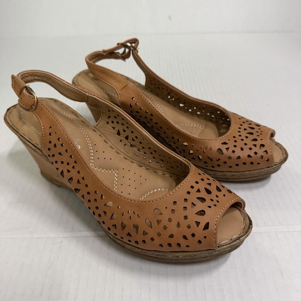 Patrizia By Spring Step Shoes Womens Size 7.5 38 Brown Slingback Wedge Sandals